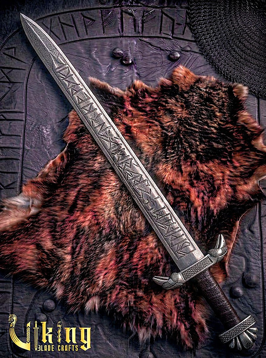 Handmade Viking Raven Hugin Munin Sword Replica Genuine Leather Cover