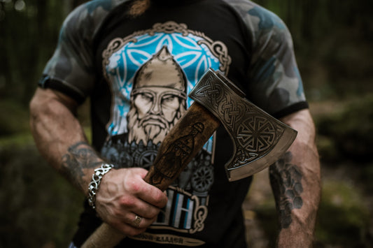 Slavic Sun With Odin's Carved Handle Viking With Leather Cover