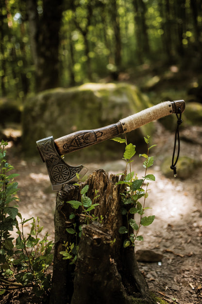 Slavic Sun With Odin's Carved Handle Viking With Leather Cover