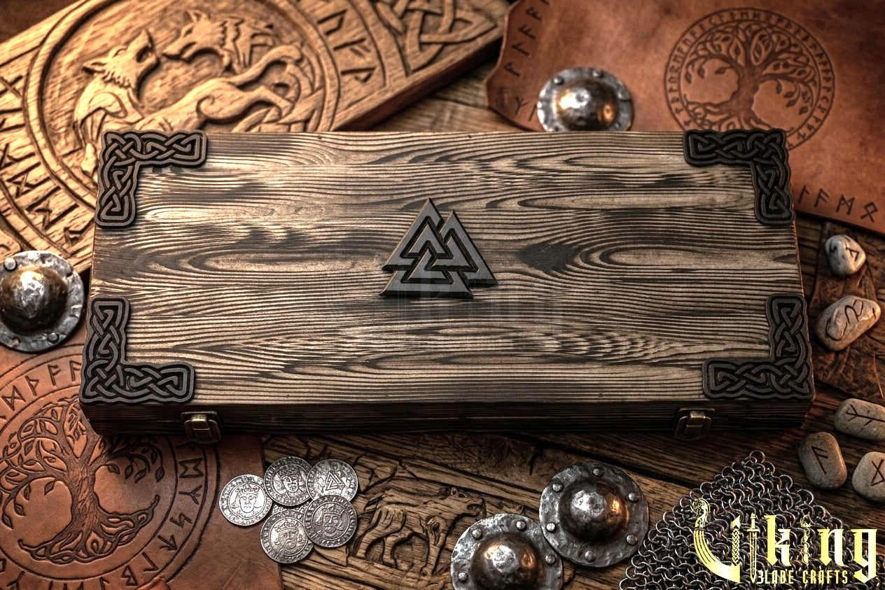 forged steel Viking axe with detailed wolf carving
