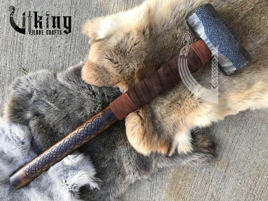 Vegvisir Viking Hammer – Hand Carved Hammer with Norse Compass Symbol