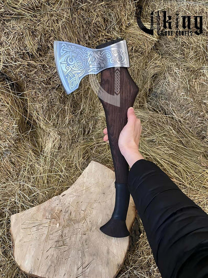 Handmade Functional Viking Axe – High Carbon Steel Blade with Leather Sheath