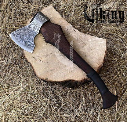Handmade Functional Viking Axe – High Carbon Steel Blade with Leather Sheath