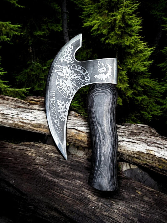 Odin's Raven Viking Pizza Axe – Hand-Forged Pizza Cutter Tool