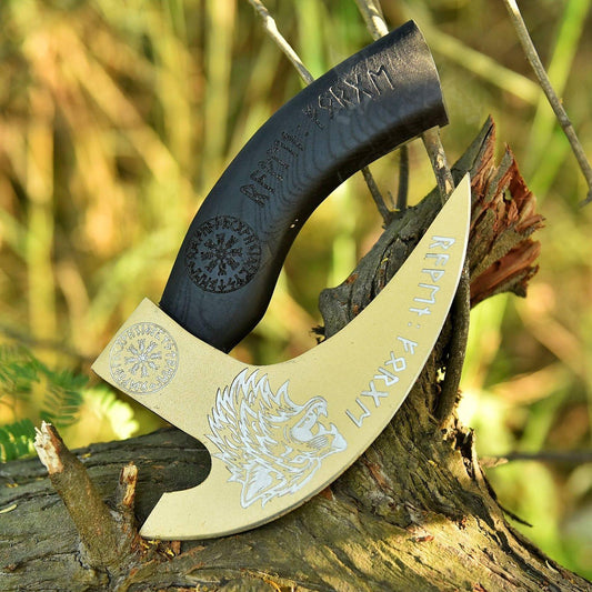 Viking Wolf with Helm of Awe & Runes Pizza Slice Axe with Sheath
