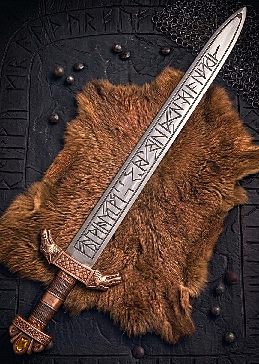 Premium Handcrafted Wolf Fenrir Viking Sword Replica Norse Collectible