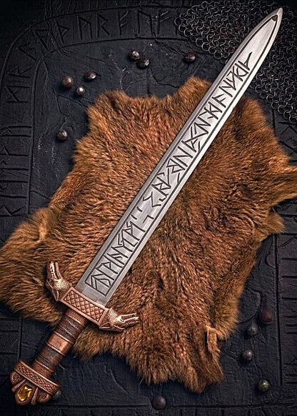 Premium Handcrafted Wolf Fenrir Viking Sword Replica Norse Collectible