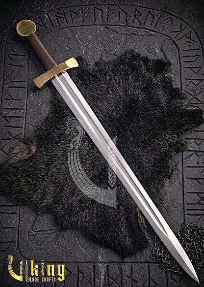 Handcrafted Single-Handed Viking Sword Replica With Leather Scabbard