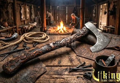 hand carved wildlife axe with forged steel blade