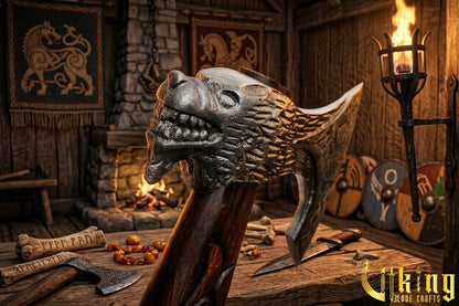 Hand Forged Viking Axe Carved Wolf Handle With Gift Wooden Box