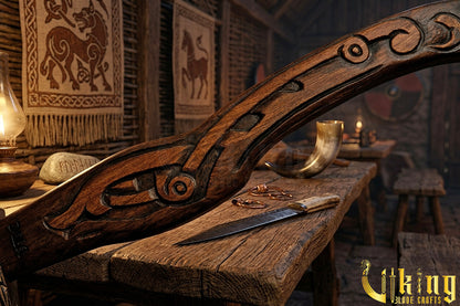 Hand Forged Viking Axe Carved Wolf Handle With Gift Wooden Box