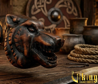 Hand Forged Viking Axe Carved Wolf Handle With Gift Wooden Box