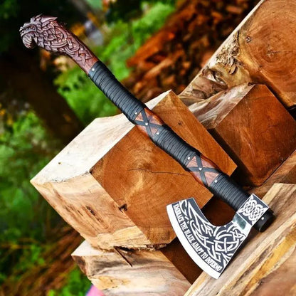 Engraved Norse Wolf Head Axe with Authentic Viking Shield Set Viking_Blade_Crafts