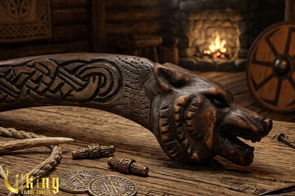 Norse wolf battle axe with handcrafted grip