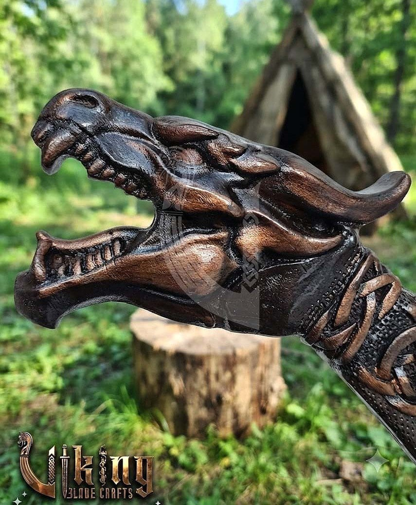 The Fáfnir Legacy 23" Hand-Forged 3D Carved Norse Dragon Axe