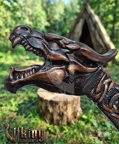 The Fáfnir Legacy 23" Hand-Forged 3D Carved Norse Dragon Axe