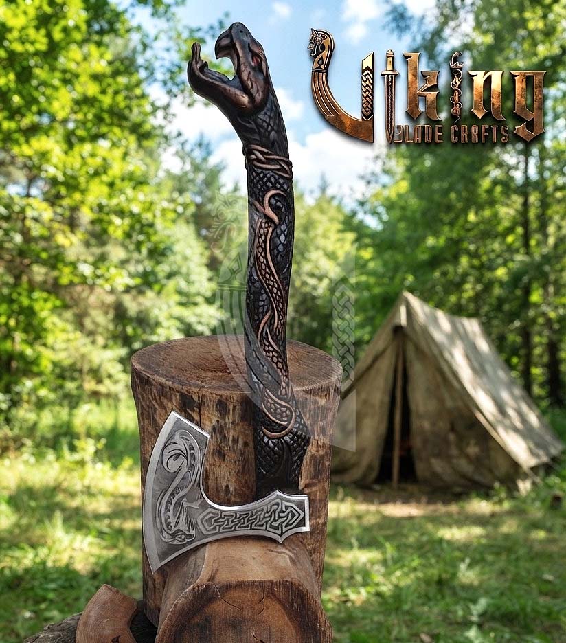 The World Serpent’s Wrath 23" Hand-Forged Norse Carved Serpent Axe