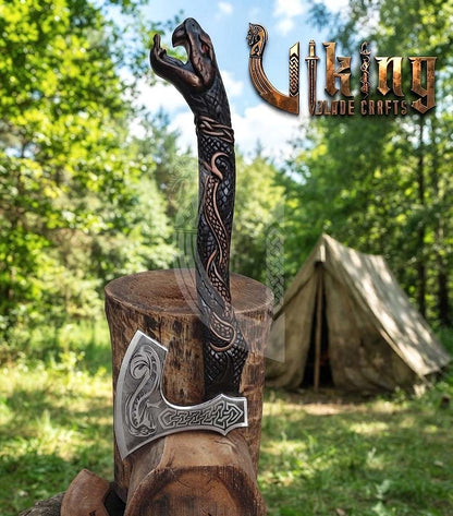 The World Serpent’s Wrath 23" Hand-Forged Norse Carved Serpent Axe