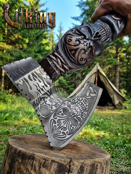 The Garmr’s Howl 23" Hand-Forged Skull Carved Rosewood Axe