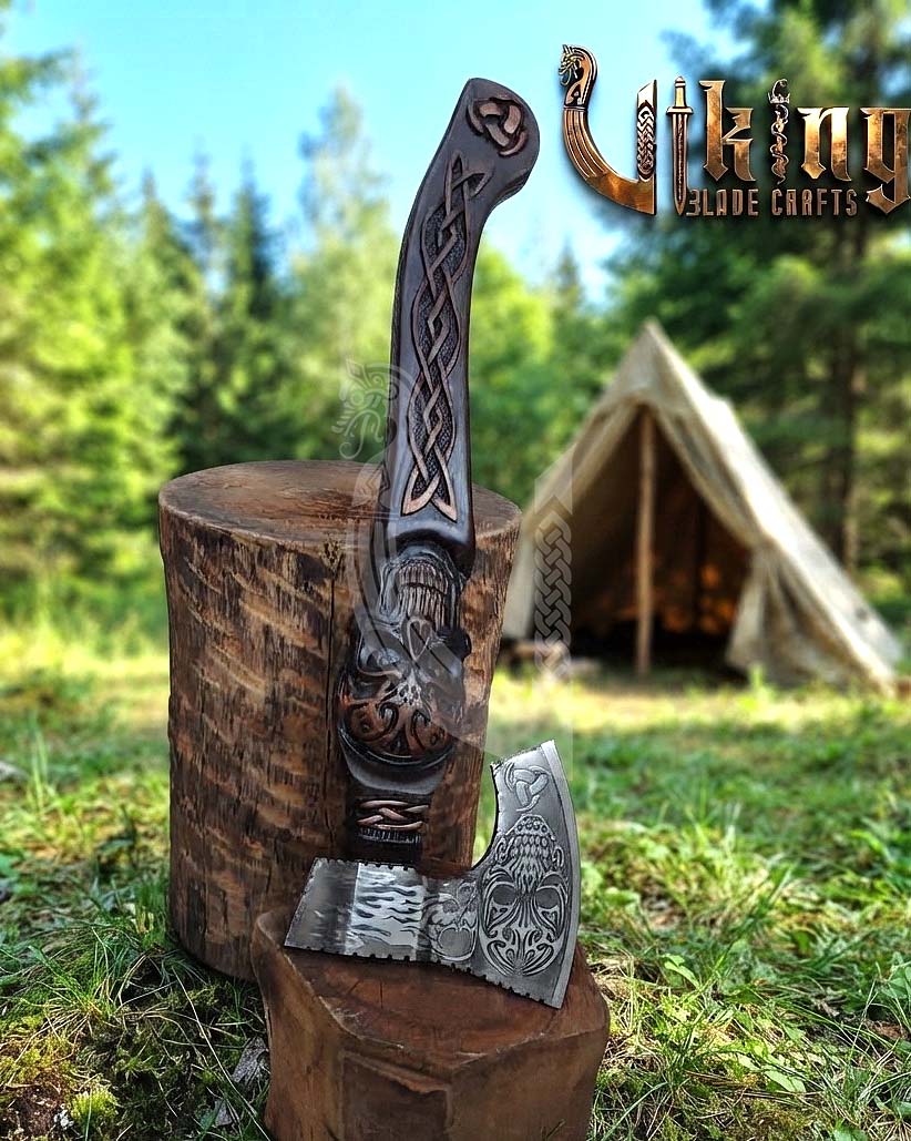 The Garmr’s Howl 23" Hand-Forged Skull Carved Rosewood Axe