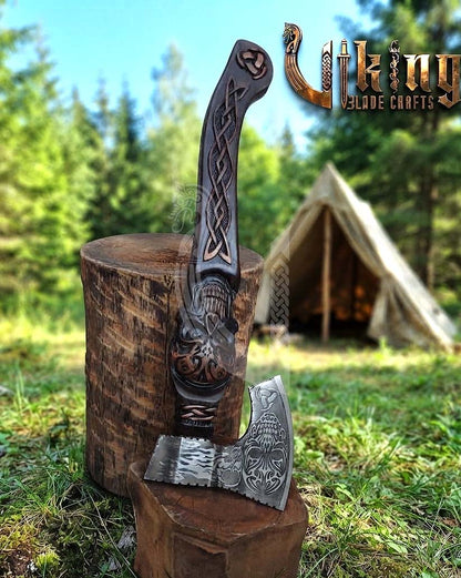 The Garmr’s Howl 23" Hand-Forged Skull Carved Rosewood Axe