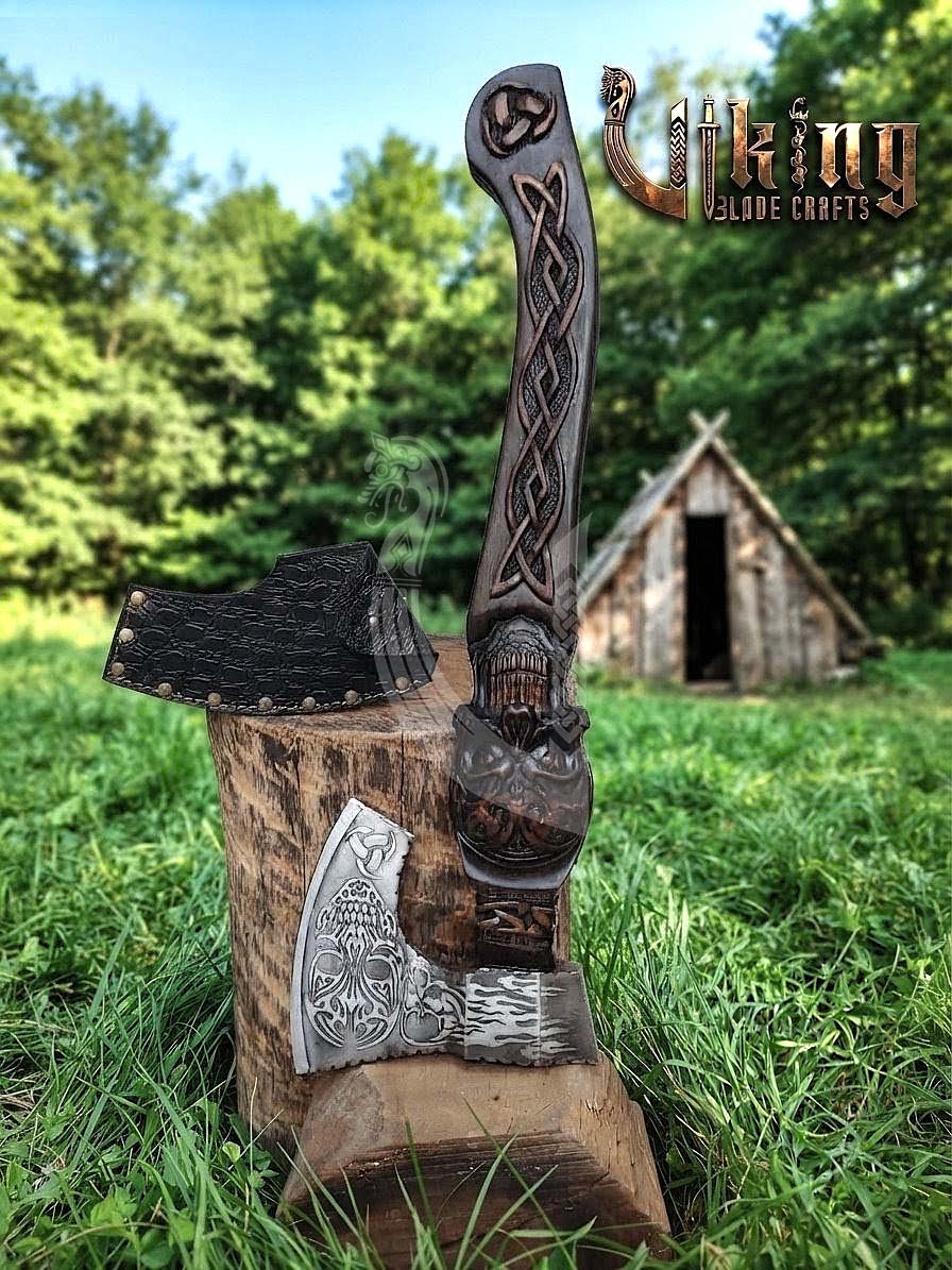 The Garmr’s Howl 23" Hand-Forged Skull Carved Rosewood Axe