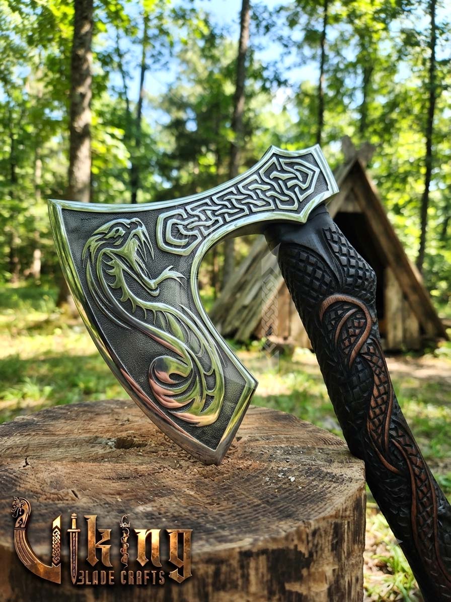 The World Serpent’s Wrath 23" Hand-Forged Norse Carved Serpent Axe