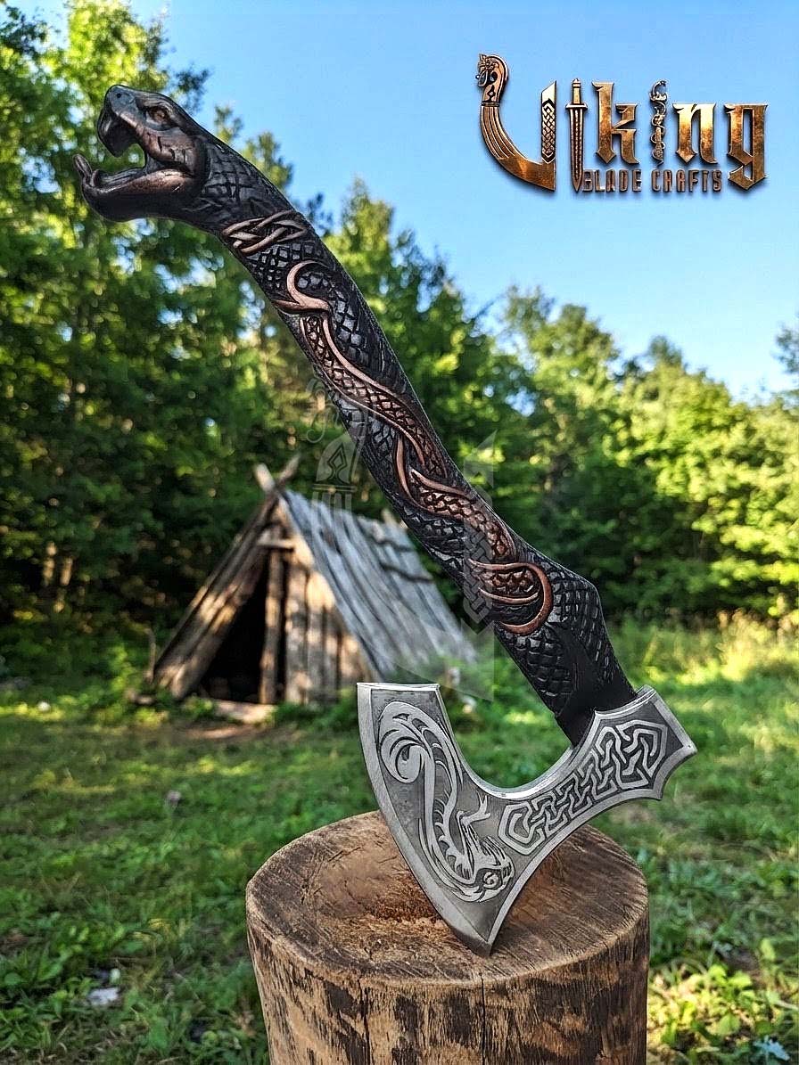 The World Serpent’s Wrath 23" Hand-Forged Norse Carved Serpent Axe