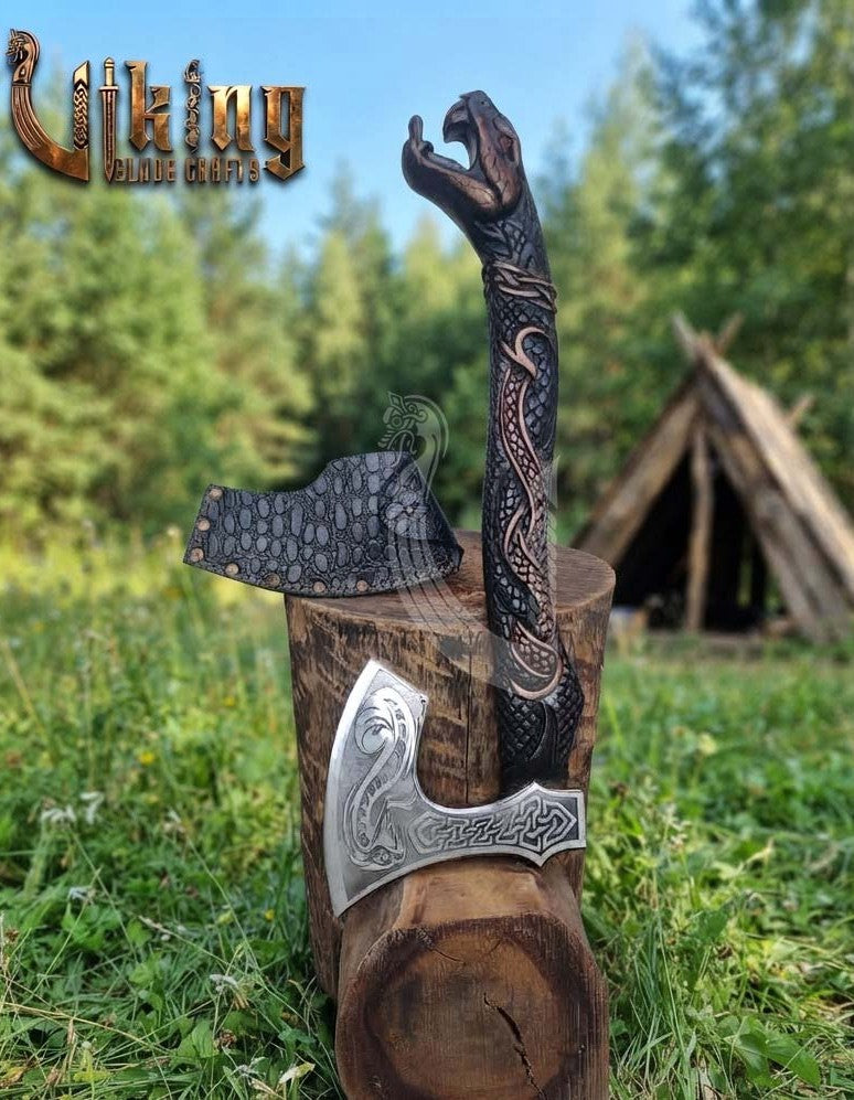 The World Serpent’s Wrath 23" Hand-Forged Norse Carved Serpent Axe