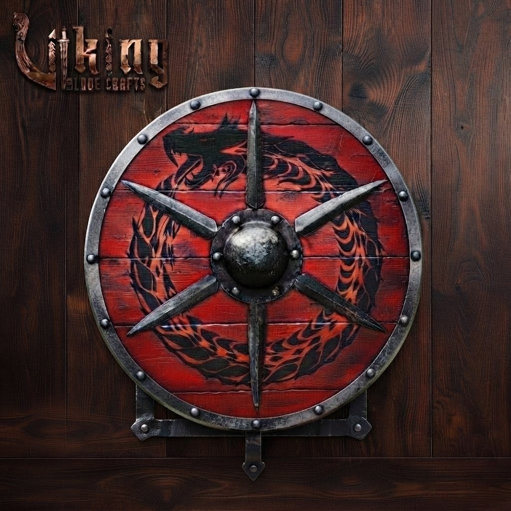 The Jörmungandr Skjöldr Red & Black Midgard Serpent Viking Shield