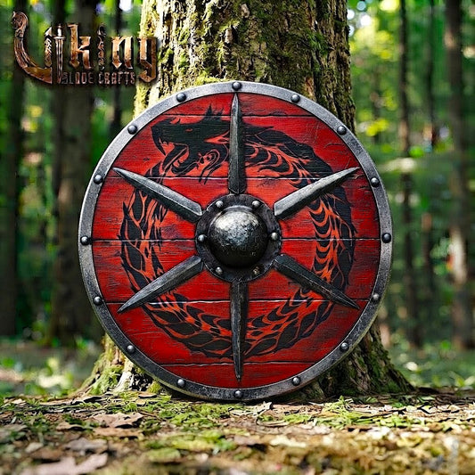 The Jörmungandr Skjöldr Red & Black Midgard Serpent Viking Shield