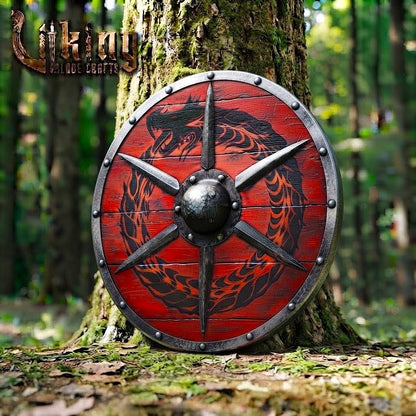 The Jörmungandr Skjöldr Red & Black Midgard Serpent Viking Shield