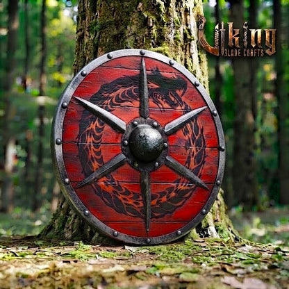 The Jörmungandr Skjöldr Red & Black Midgard Serpent Viking Shield