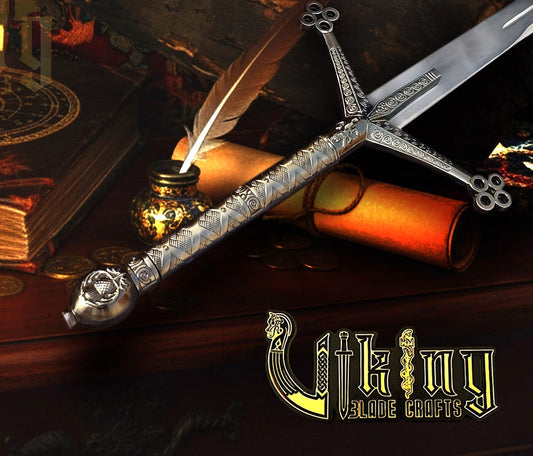 Handmade Damascus Steel Scottish Claymore Sword with Leather Sheath