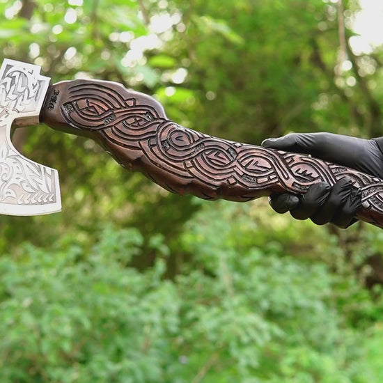 hand carved Viking goat axe with geit handle and forged steel blade