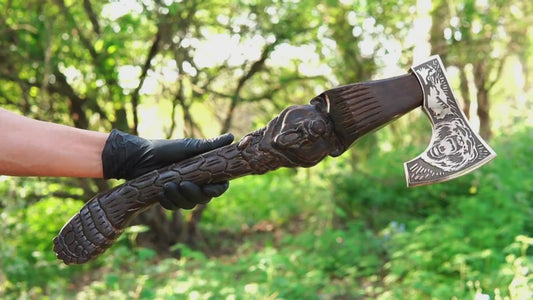 Hand-Carved Bear "bjǫrn" Handle Viking Axe | Custom Norse Axe