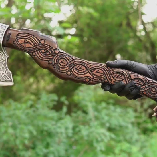 Viking goat axe with hand carved geit handle and forged steel blade