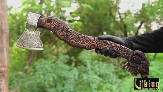 Viking goat axe with hand carved geit handle and forged steel blade