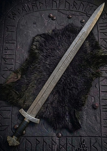 Damascus Steel Northmen Black Edition Viking Sword with Scabbard