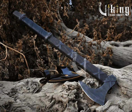 King Ragnar Lothbrok Viking Axe – Hand Forged Black Axe with Sheath
