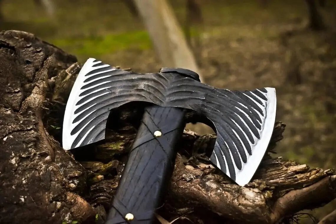 Hand-Forged Double Head Viking Axe – 20" High Carbon Steel with Leather Wrapped Handle Viking_Blade_Crafts