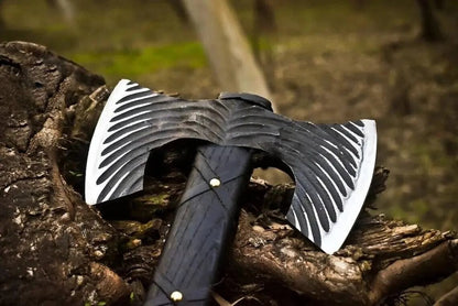 Hand-Forged Double Head Viking Axe – 20" High Carbon Steel with Leather Wrapped Handle Viking_Blade_Crafts