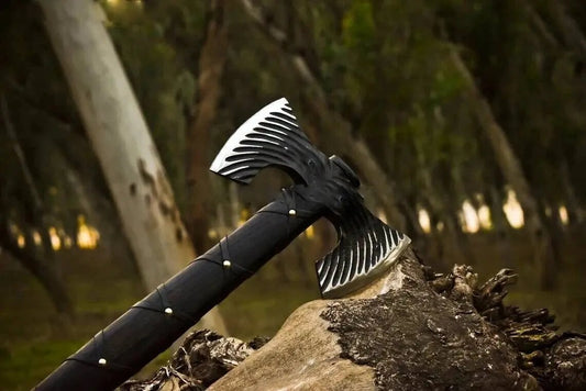 Hand-Forged Double Head Viking Axe – 20" High Carbon Steel with Leather Wrapped Handle Viking_Blade_Crafts