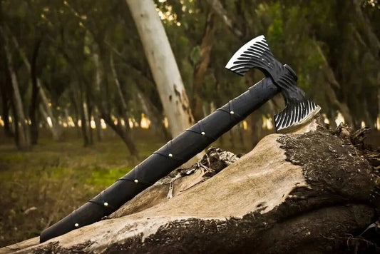 Hand-Forged Double Head Viking Axe – 20" High Carbon Steel with Leather Wrapped Handle Viking_Blade_Crafts