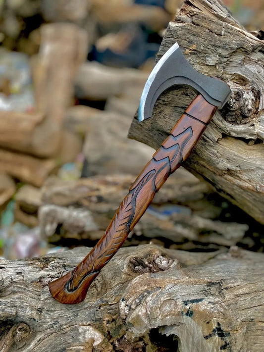 Scandinavian Viking Hatchet – Hand-Forged Axe with Premium Leather Cover Viking_Blade_Crafts