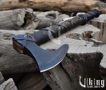 King Ragnar Lothbrok Viking Axe – Hand Forged Black Axe with Sheath
