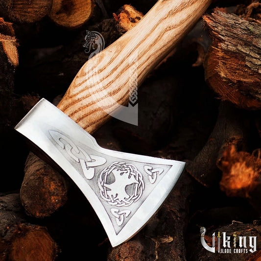 Hand Forged Viking Battle Axe – High Carbon Steel Blade with Sheath